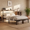 thumbnail image 2 of E-motie Twin Size Bed Frame with Storage Headboard, Heavy Duty Platform Bed Frame with Charging Station and LED Light, Easy to Assemble, No Box Spring Required, Black, 2 of 8