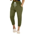 thumbnail image 2 of asjyhkr Pantalons pour Femmes Grande Taille avec Cordon de Serrage Taille Haute Décontracté Randonnée Vacances Extérieur Pantalons Raccourcis avec Poches,S-5TG, 2 of 6