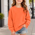 thumbnail image 3 of Mitankcoo Girls Crew Neck Long Sleeve Sweatshirt Loose Pullover with Kangaroo Pocket & Side Split Hem for Kids Daily, 3 of 8