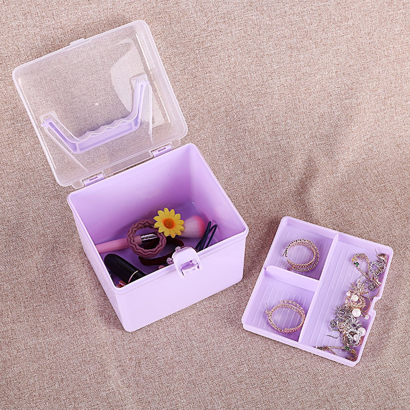 Plastic Craft Storage Containers with Removable Tray, Clear Plastic Storage Box with Lid & Handle, Easy Carry & Stack Small Storage Container, 1 Pcs, 6.29x5.51"