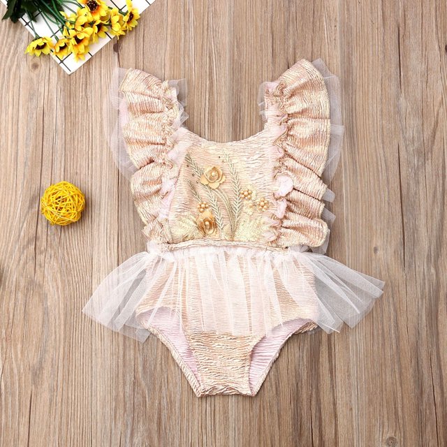 Newborn Baby Girl Ruffle Sleeve Flower Romper Bodysuit Jumpsuit Outfits Sunsuit