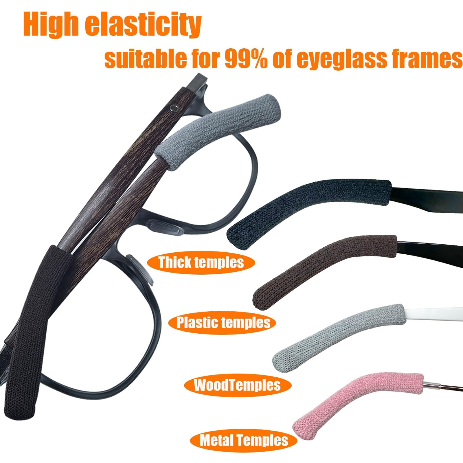 ANNECOSK Knitted Cotton Eyeglass Ear Grips – Anti-Slip Comfort Cushions for Glasses, Sunglasses & Readers, 2 Pairs