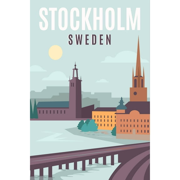 EzPosterPrints - Retro World Famous City Posters - Decorative, Vintage, Retro, Grunge Travel Poster Printing - Wall Art Print for Home Office - STOCKHOLM, SWEDEN - 12X18 inches