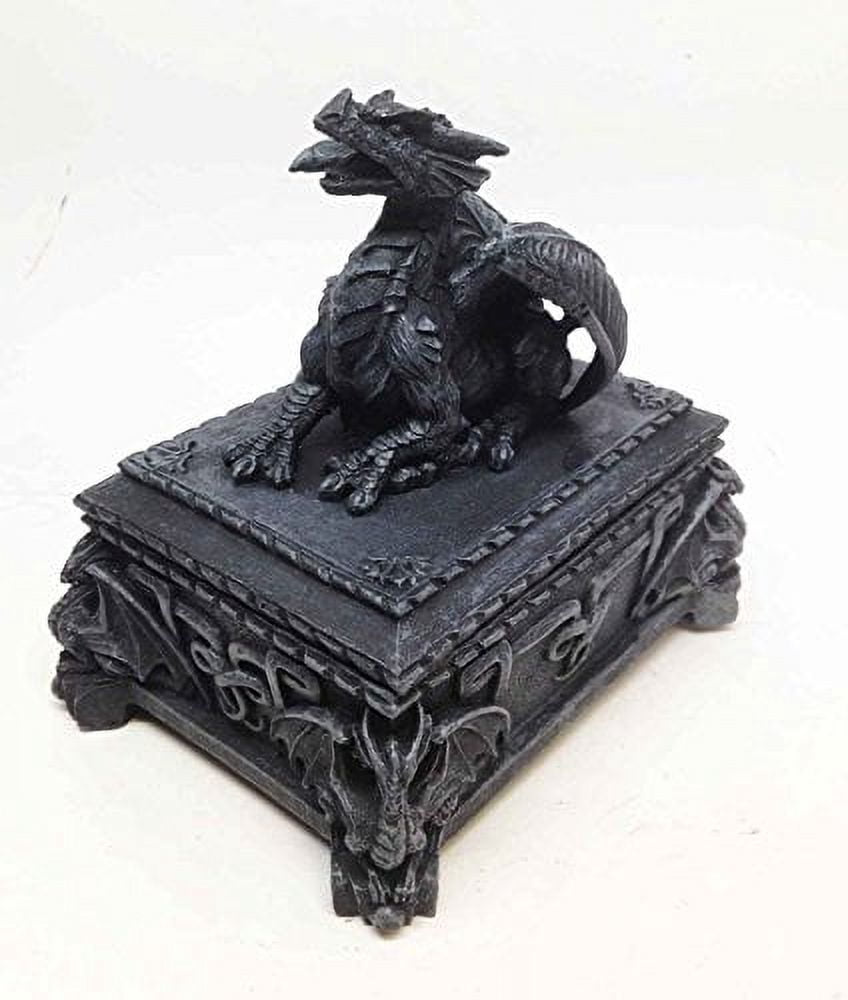 ROARING DRAGON ON TOMBSTONE SCULPTURE JEWELRY BOX DECORATIVE FIGURINE