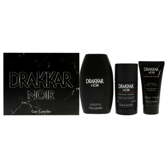 Drakkar Noir by Guy Laroche for Men - 3 Pc Gift Set 3.4oz EDT Spray, 2.6oz Deodorant Stick, 1.7oz Shower Gel