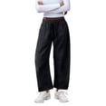 thumbnail image 5 of FINALGANG Womens Solid Color Barrel Pants With Drawstring Elastic High Waist Pockets For Casual Daily Wear Beach Vacations Summer Loungewear Black, 5 of 5