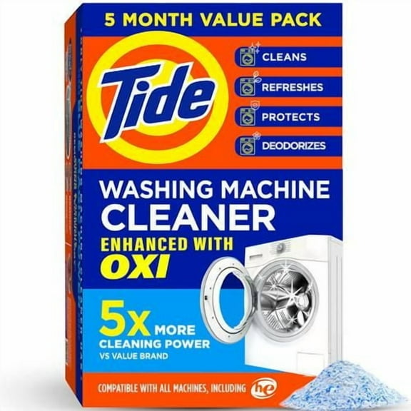 Washing Machine Cleaner By Tide, Washer Machine Cleaner With Oxi For Front And Top Loader Washer Machines, Deep Cleaning Residue & Odor Eliminator, 5 Month Supply () - Pack of 2
