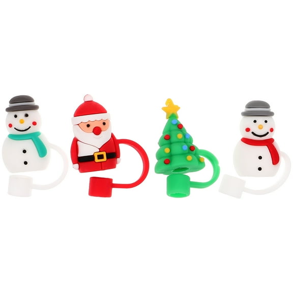 4 Pcs Straw Dust Cap Christmas Tree Drinking Cover Toppers Durable Pvc