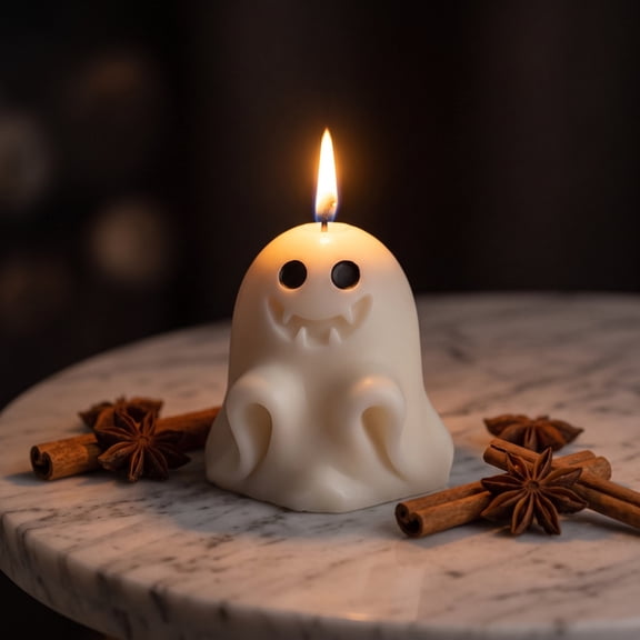 Cute Ghost Candles Halloween Decor, Ghost Face Halloween Decorations Indoor, Gothic Spooky Wax Flameless Funny Home Decor for Table, Mantel, Bookshelf