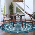 thumbnail image 4 of Abstract Boho Flower Round Area&nbsp;Rug 7ft Vintage Ethnic Flower Blue White Non-Slip&nbsp;Washable Circle Rugs Soft Felt Indoor Floor Mat for Bedroom Kitchen Living Room Bathroom, 4 of 9