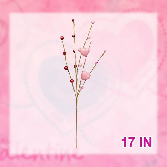 NUOKO Romantic Heart-Shaped Berry Spray Decor,Festive Valentine’s Day Berry Branch Accents,Love-Themed Heart-Shaped Berry Twig Decorations,Perfect for Bedroom,Valentine’s Day Party,Living Room Pink