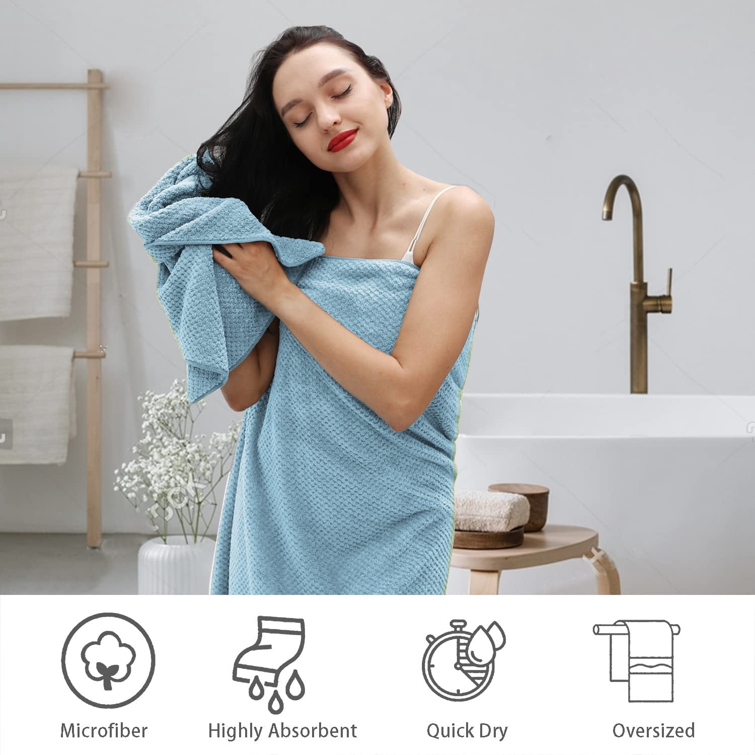 Smuge 4 Pack Bath Towels Extra Large 35 x 70 Inches,600 GSM Ultra Soft Large Bath Towel Set Quick Dry Bathroom Towelsfor Bathroom Kitchen Spa Hotel Gym（Blue）