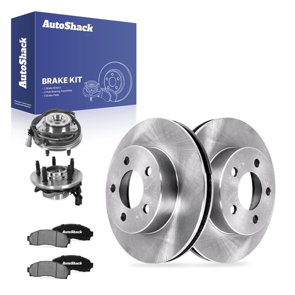 AutoShack Front Brake Rotors, Ceramic Pads & Hub Bearing Assemblies for Mazda, B4000 2003-2004, 4WD V6 4.0L - 11.26" (286 mm), 5-Lug