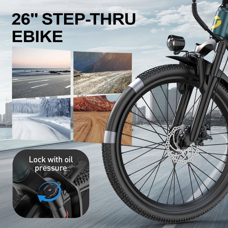Unibike 26'' Ebike for Adults, 748W Peak Motor, All-Terrain Electric Mountain Bike, 36V 10AH Battery, Top Speed 22 MPH, Dual Suspension, Blue