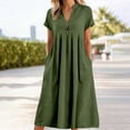 thumbnail image 2 of Kakishop Womens Casual Dresses Wrap V Neck Dress A-Line Ruffle Sleeve Summer Sundress Fashion 2026 (Green,3XL), 2 of 4