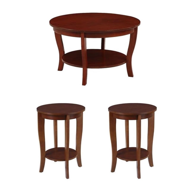Pemberly Row Ensemble de 3 - 2 Tables d'Appoint Rondes et Table Basse en Bois d'Acajou