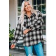 thumbnail image 4 of POGLIP Women's Black Buttons Pocketed Plaid Shacket, 4 of 6