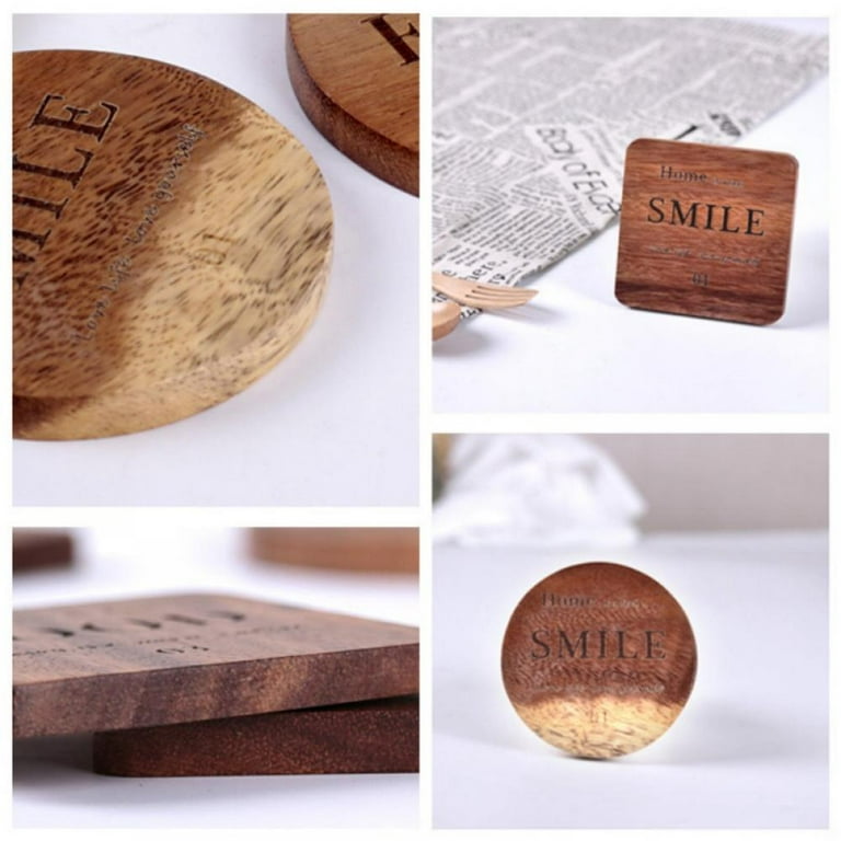 Set of 8 Wooden Square Coasters with Holder for Tea Coffee Beer Wine Glass  Drink