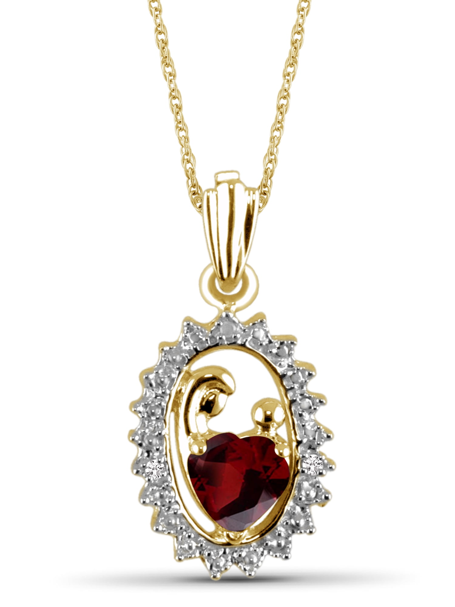 JewelersClub Silver Necklaces for Women –Silver Necklace for Women 14K Gold Plated Silver – Garnet Necklace Centerpiece, White Diamond Accents – Hypoallergenic Pendant