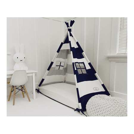 Play Tent Canopy Bed in Navy Blue and White Stripe Canvas