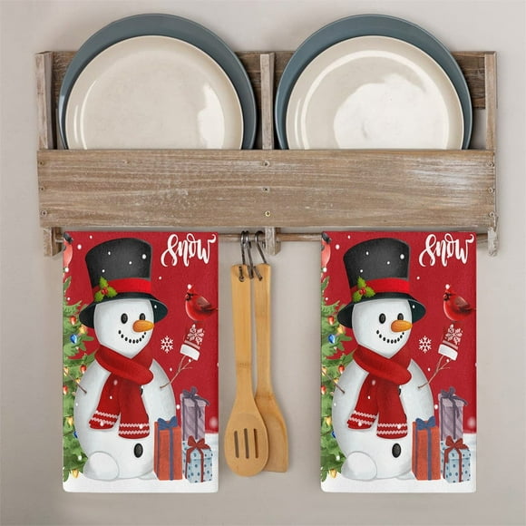 Harpily Christmas Kitchen Towels and Dishcloths Merry Christmas Tree Snowman Dish Towels Red Plaid Truck Holiday Tea Hand Towels Housewarming Gifts for New Home Bathroom Decorations