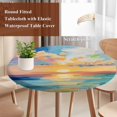 thumbnail image 3 of Oil Painting Beach Round Tablecloth 55-60 Inch Round Fitted Table Cloth with Elastic Edge, Modern Artwork Abstract Sky Waterproof Table Cover Protector for Outdoor Picnic Party Dining, 3 of 6
