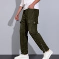 thumbnail image 2 of Dagugfen Mens Pants Fall Winter Flare Leg Elastic Waist Drawstring Side Zipper Casual Cargo Sports Pants Pockets, 2 of 8