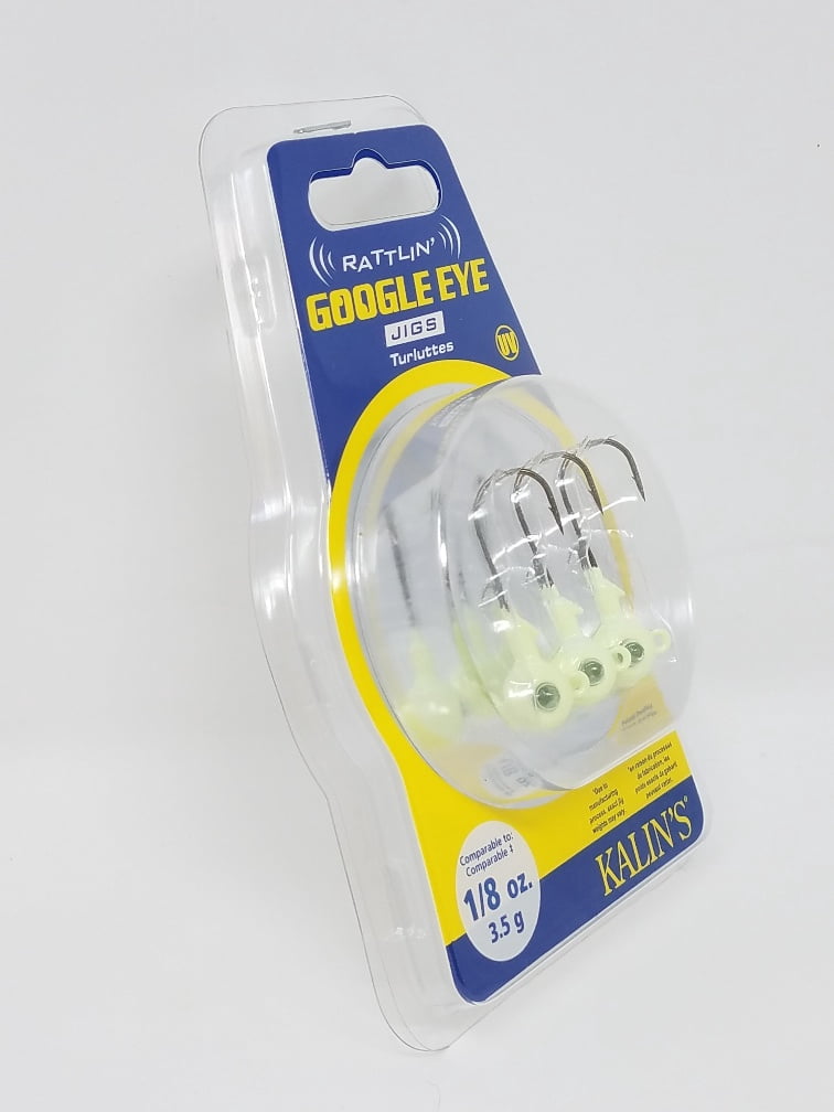 Acme Tackle Kalin's Google Eye Rattlinn Soft Plastics  Fishing Lure Jig White 1/8 oz. 3 Pack
