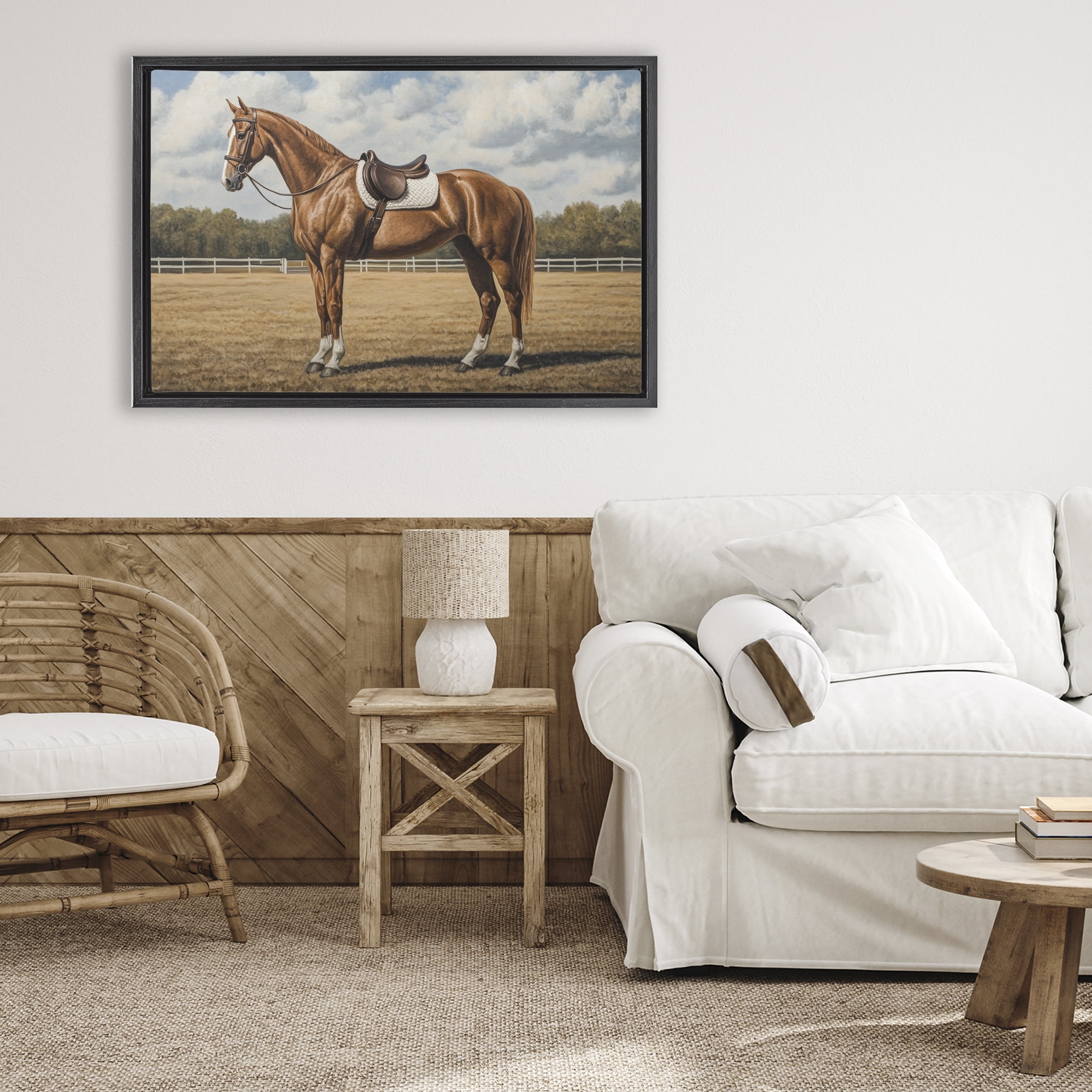 Stupell Industries Saddled Up Chestnut Horse Black Framed Floater Canvas Wall Art, design by Petal Prints Design