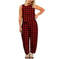 thumbnail image 2 of Qetyuw Women's Gingham Sets Loose Fit 2 Piece Outfits Chic Plaid Print Sleeveless Suits Crewneck High Waist Solid Color Wide Leg Lounge wear, 2 of 6