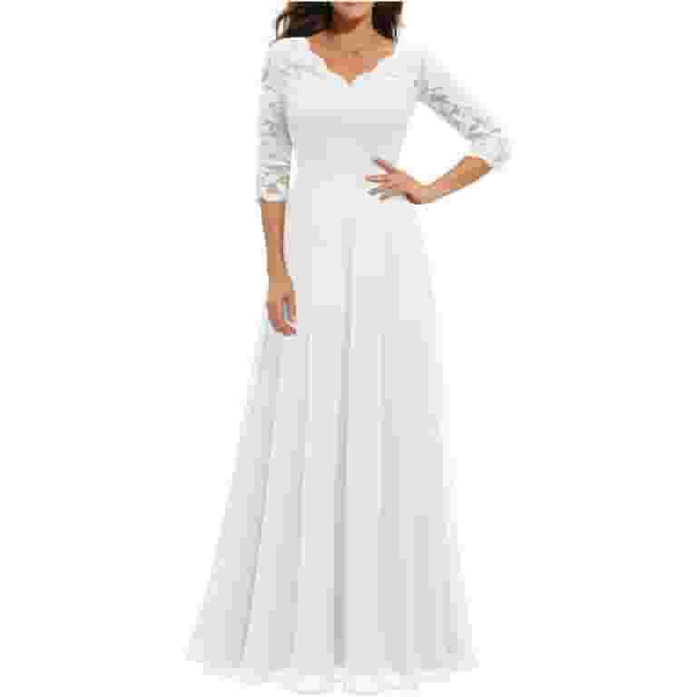 3/4 Sleeve Solid Color V Neck Evening Dresses 3/4 Sleeve Solid Color V Neck Evening Dresses