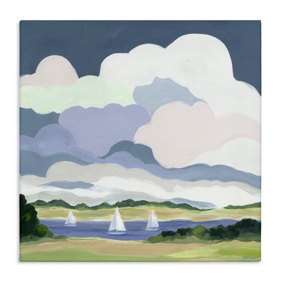 Stupell Industries Lake Sailboats with Clouds Landscape & Nature Painting Wrapped Canvas Art Print Wall Art, 17 x 17