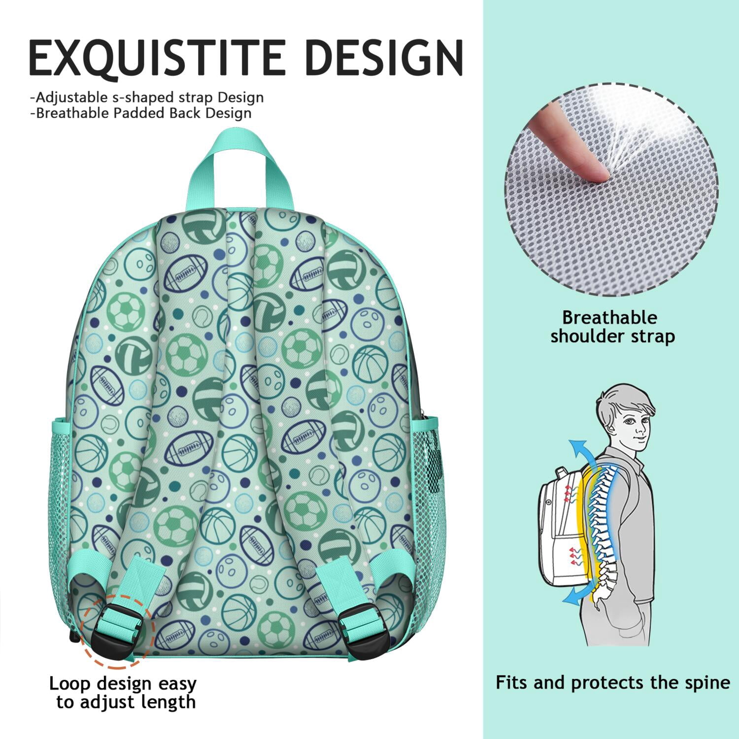 Waterproof Backpack for Students - Durable, Adjustable with Team Prints for Baseball, Football, and Soccer