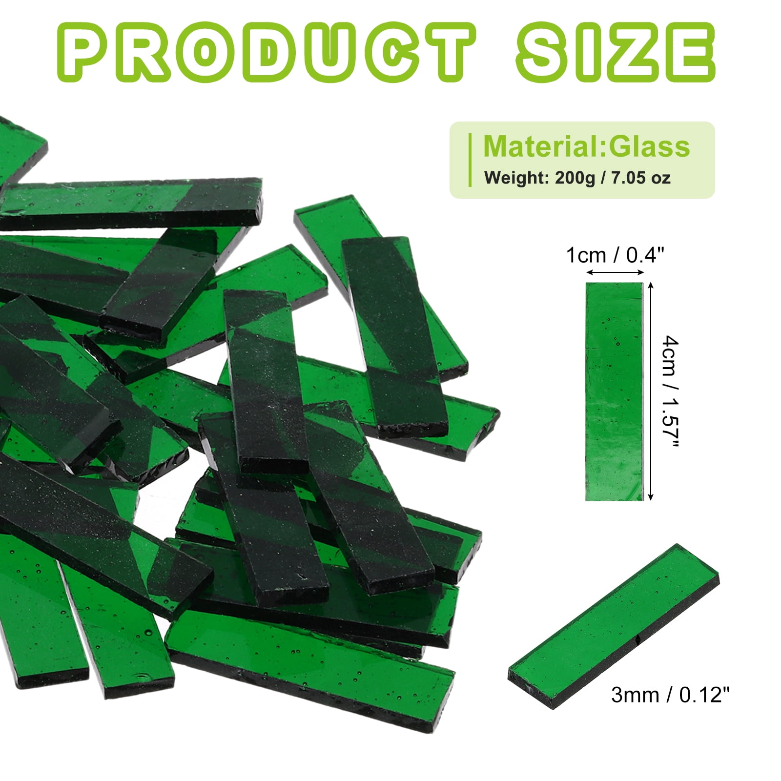 Stained Glass Strip, Transparent Green Mosaic Tiles 200g/7.05 oz