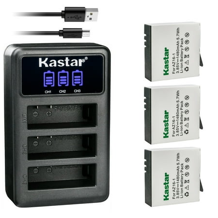 Kastar 3 Pack Battery and LCD Triple USB Charger Compatible with Xiaomi YI AZ16-1 Xiaomi YI AZ16-2 Battery Xiaomi Yi 4K Xiaomi Yi 4K+ Xiaomi Yi Lite Xiaomi YI 360 VR Action Camera Models