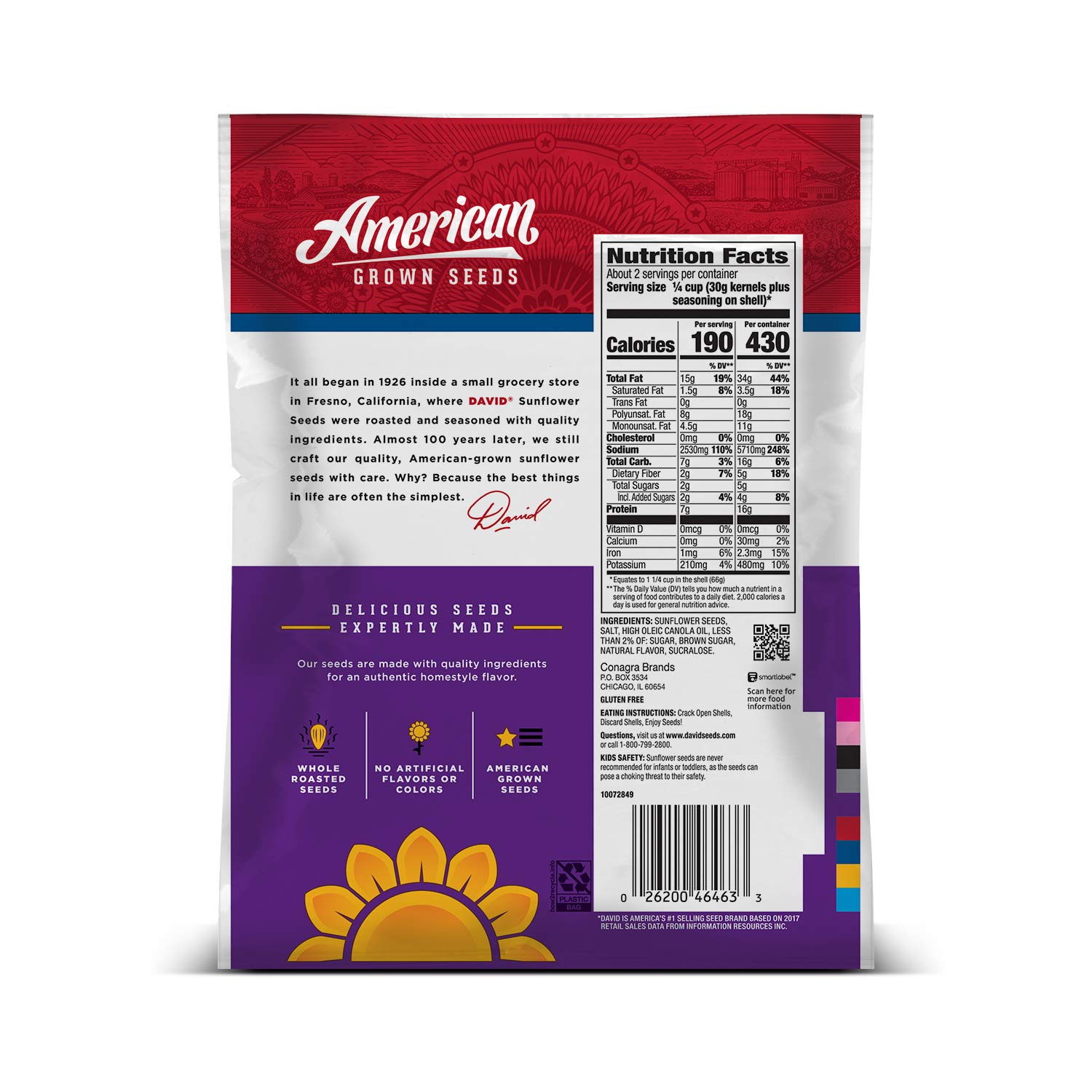 DAVID SEEDS Roasted and Salted Sweet and Salty Jumbo Sunflower Seeds, 5.25 oz, 12 Pack