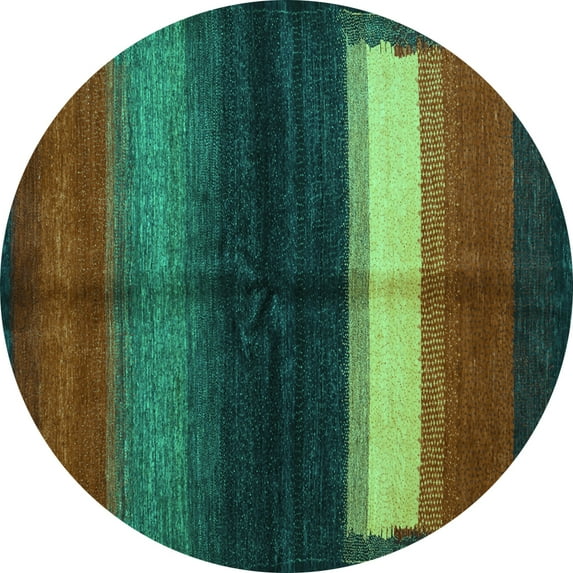 Ahgly Company Indoor Round Abstract Turquoise Blue Contemporary Area Rugs, 8' Round