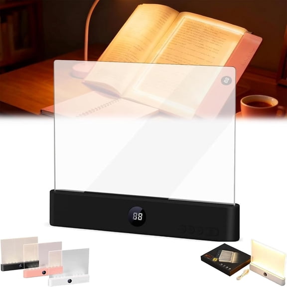 Smart Led Reading Light, Flat Panel Book Light with 3 Colors & Timer, Rechargeable Dimmable Full Page LED Lamp Eye-Friendly Glow, Transparent Doodleable