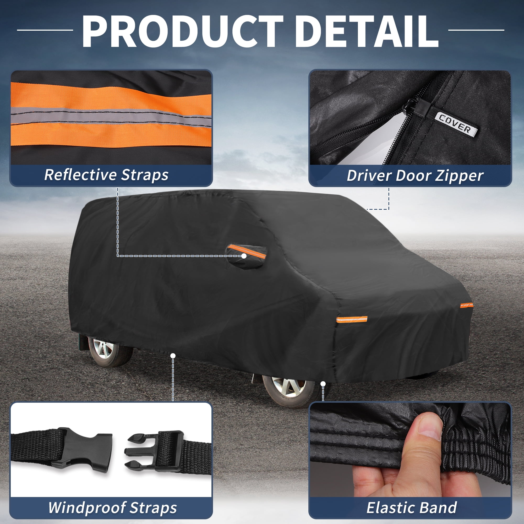 Unique Bargains Car Cover 210D-PU Oxford Outdoor Full Car Cover Waterproof Windproof Black for Ford Transit