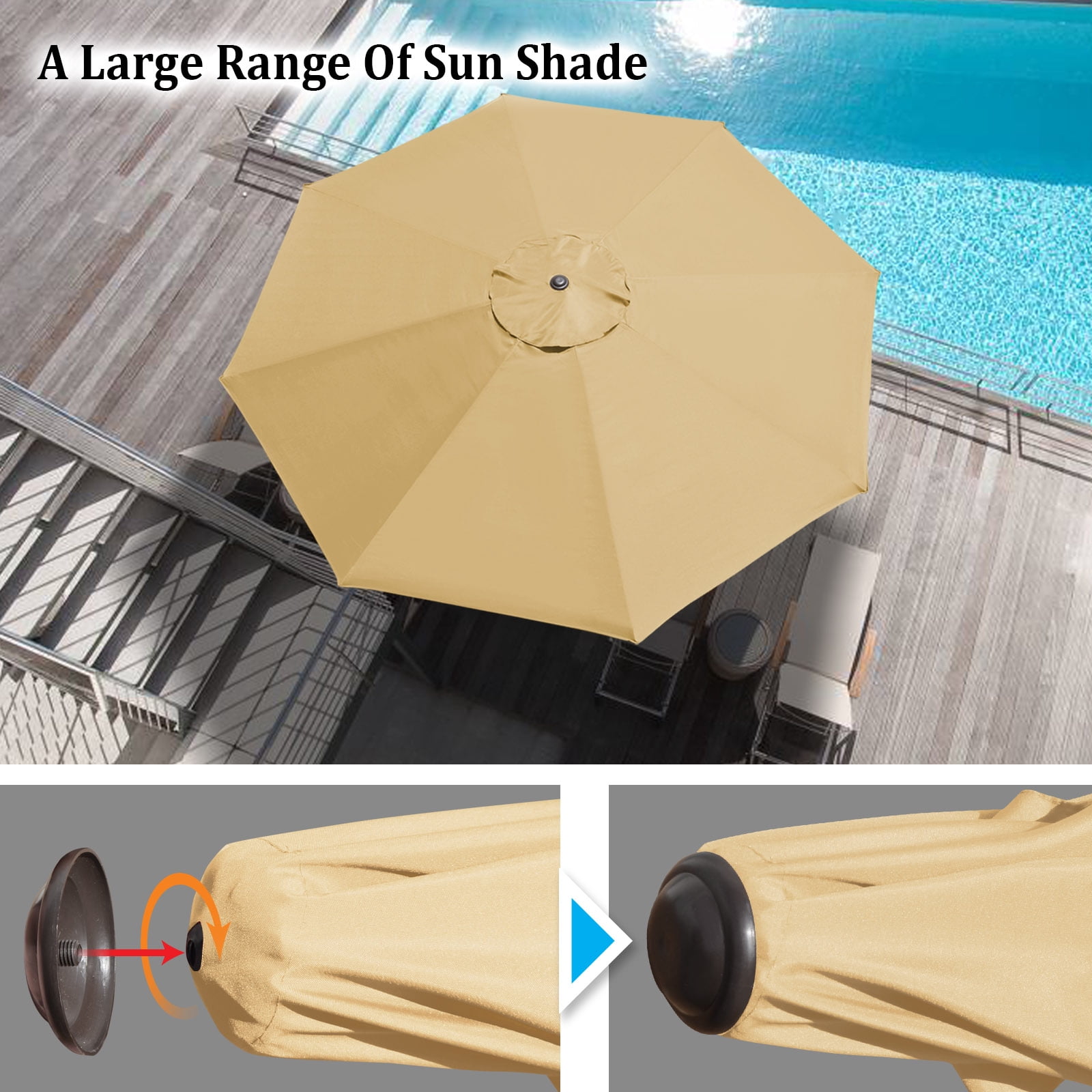 Sunrise Outdoor 10' Patio Umbrella 8 ribs with Tilt and Crank Garden Parasol Market Sunshade Umbrella (Beige)