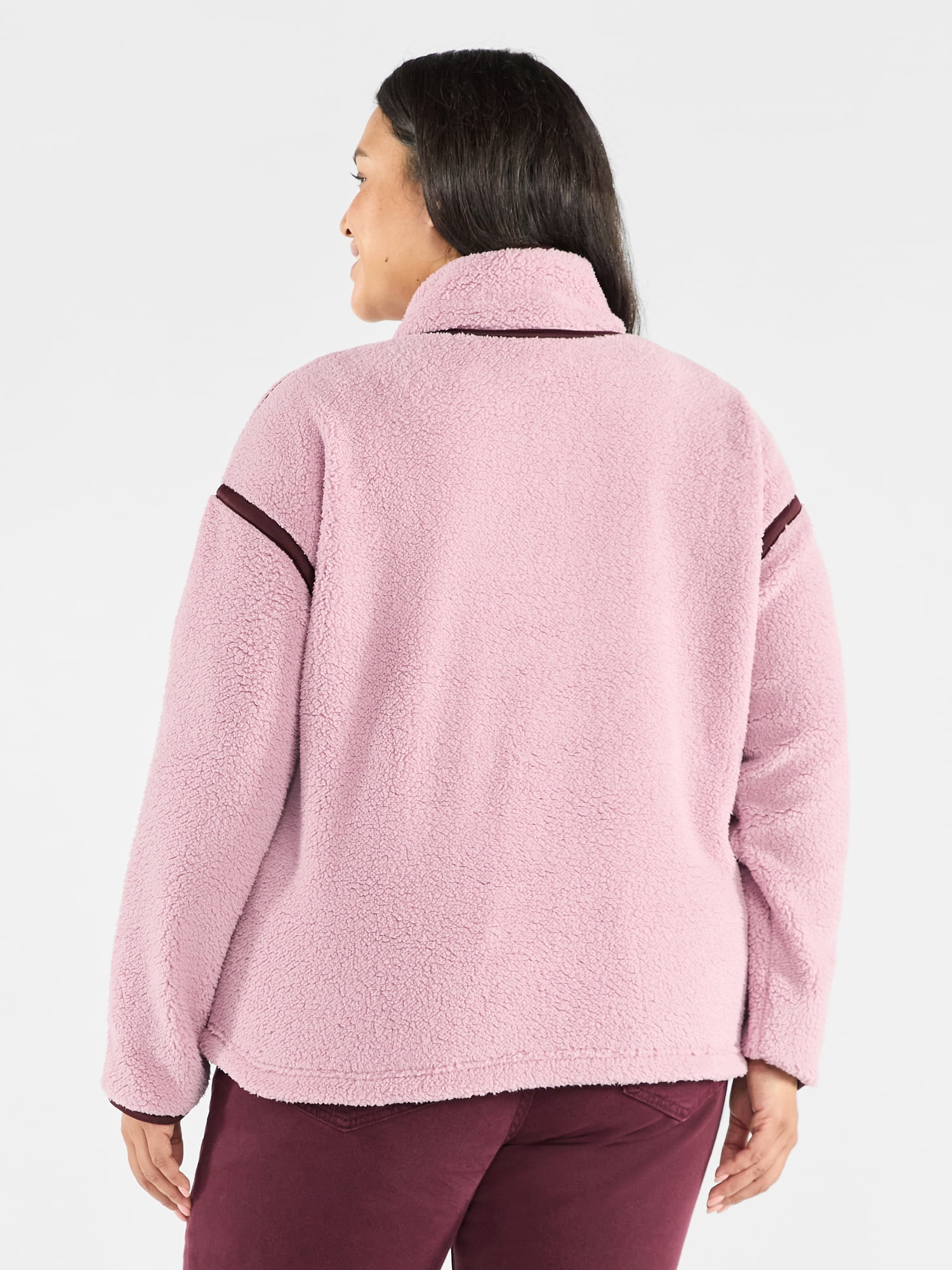 Terra & Sky Women's Plus Size Faux Shearling Quarter Snap Pullover, Sizes 0X-4X