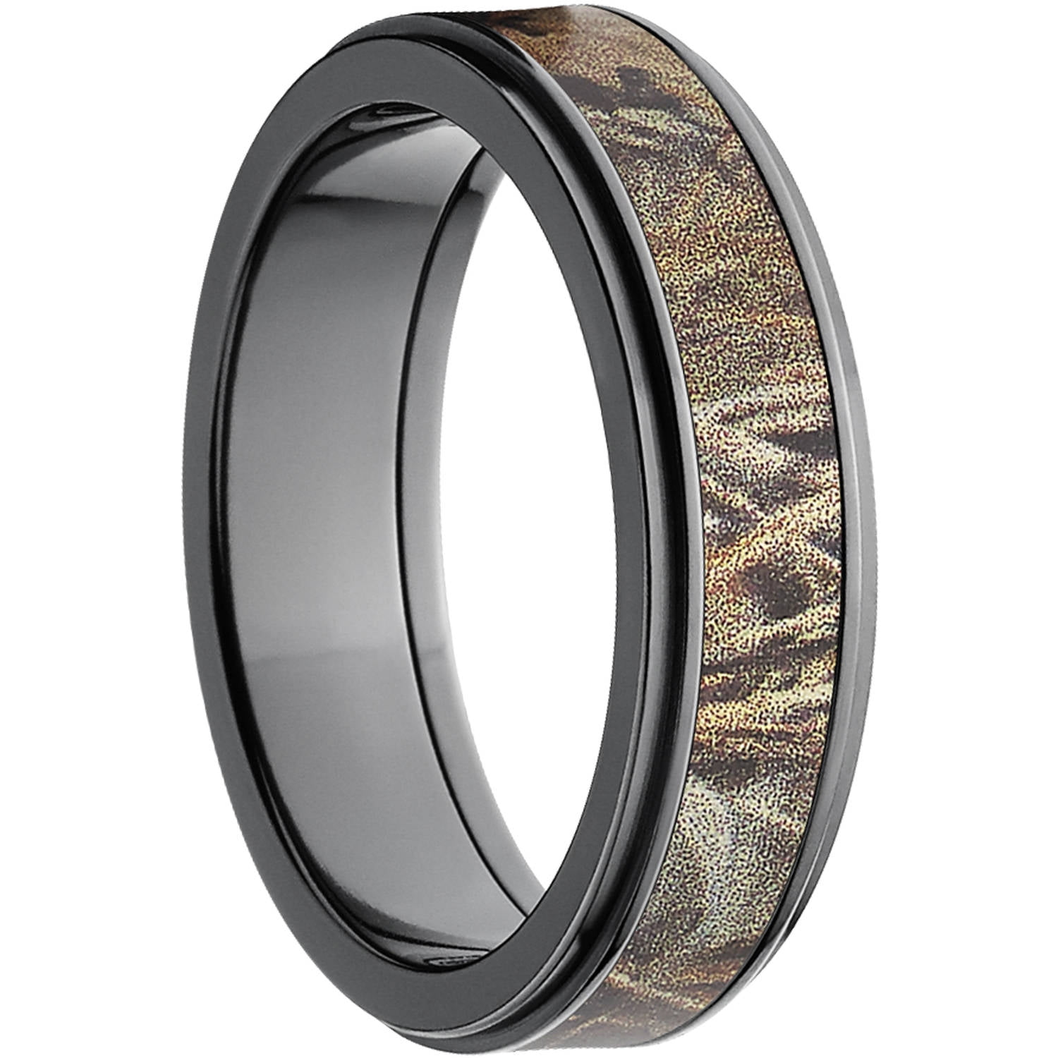 Max 4 Men's Camo 6mm Black Zirconium Wedding Band with Polished Edges and Deluxe Comfort Fit