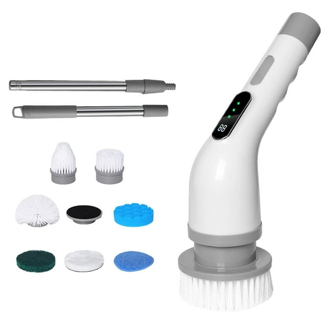 Cepillo de Limpieza Eléctrico Multifuncional de 9 Cabezales para Cocina y Baño, con Carga Inalámbrica, Telescópico y de Mano. B