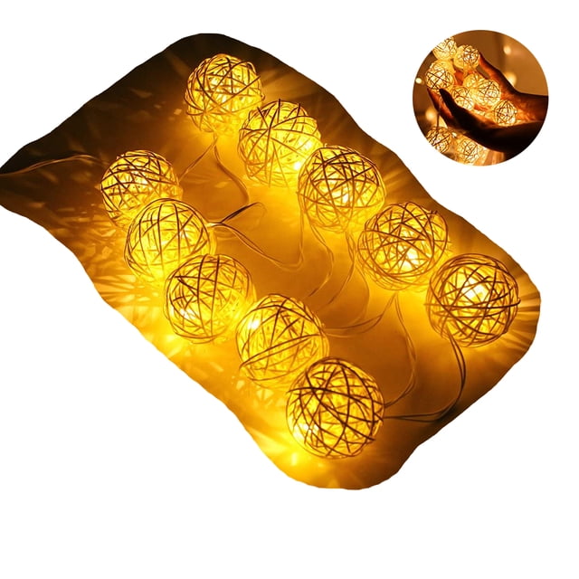 Guirnalda de luces LED con pilas, 5m, 40 bolas de ratán, decoración navideña, luces decorativas para dormitorio, Patio, decoración de fiesta Ormromra HFP-0455