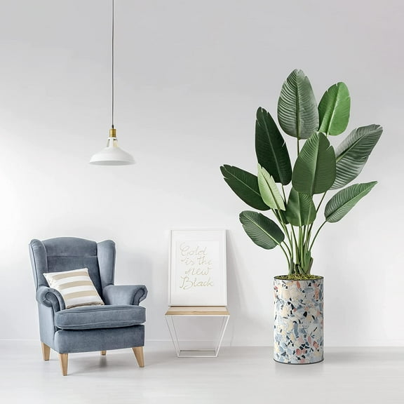 Artificial Tree in Contemporary Geometric Pattern Planter, Fake Bird of Paradise Silk Tree for Indoor and Outdoor Home Decoration - 58" Overall Tall (Plant Pot Plus Tree)