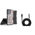 thumbnail image 1 of Accessories Bundle Pack for Samsung Galaxy A02s Case - Heavy Duty Rugged Cover (Pink Gray Feathers), Belt Holster Clip, Digital LED Display Fast Charging USB-C to USB-C Cable (3.3 Feet), 1 of 4