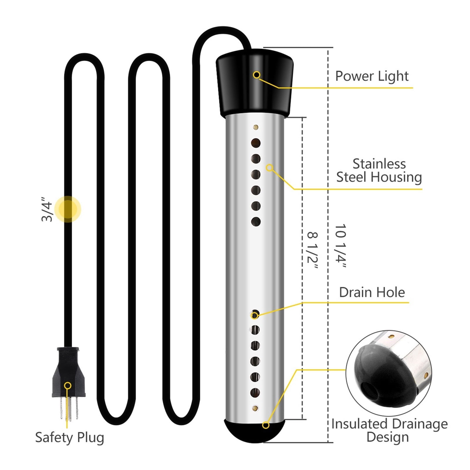 Portable Pool Water Heater 120V 1500W Immersion Electric Heater With Digital Thermometer For Inflatable Pool Bathtub ,Efficient & Durable Heating Element