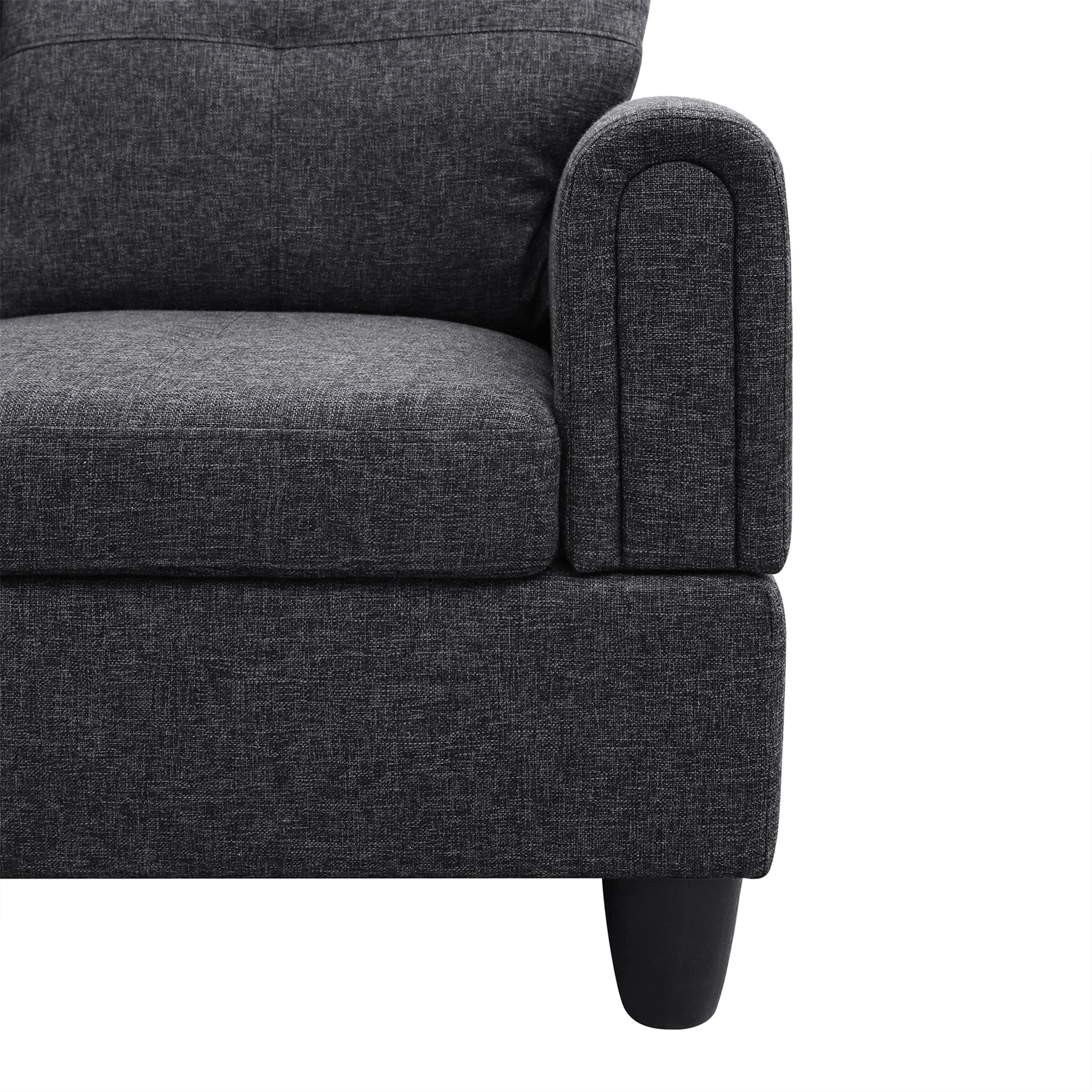 Aukfa 97" Classic Sectional Sofa 4 Seat L shape Couch with Oversized Left Chaise for Living Room, 2Pillows, Linen, Black Gray