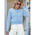 thumbnail image 6 of Womens Open Front Button Down Long Sleeve Texture Knit Cardigan Sweaters with Pockets Blue S, 6 of 8