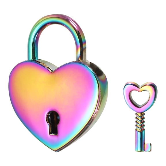 Uxcell Mini Heart Lock with Key, (1.2"x1.5", Colorful) (1 Pcs), Heart Shaped Padlock Metal Love Locks, Suit for - Lover Bridge/Anniversary/Diary Book/Handbag/Jewelry Box